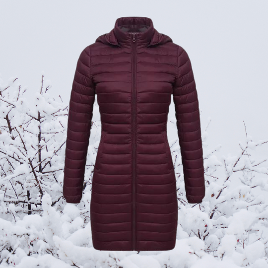 EB | Damen Lange Warme Gepolsterte Winterjacke mit Kapuze