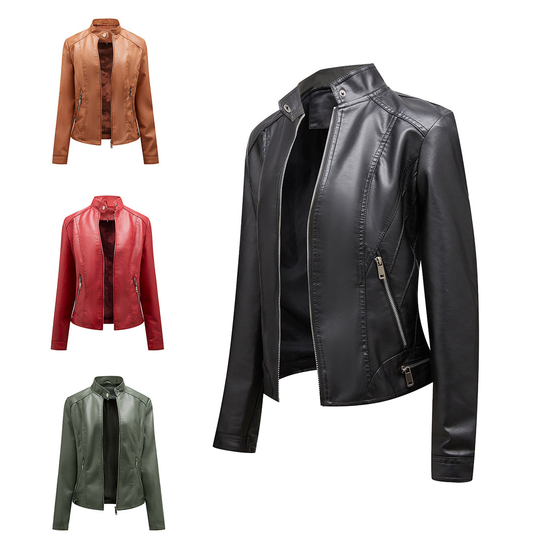 EB | Lederjacke - Biker-Stil - Reißverschluss - Stehkragen - Slim Fit