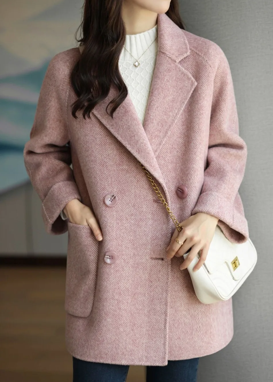 EB | Damen Wollmischung Trenchcoat mit doppelter Knopfleiste und Reverskragen