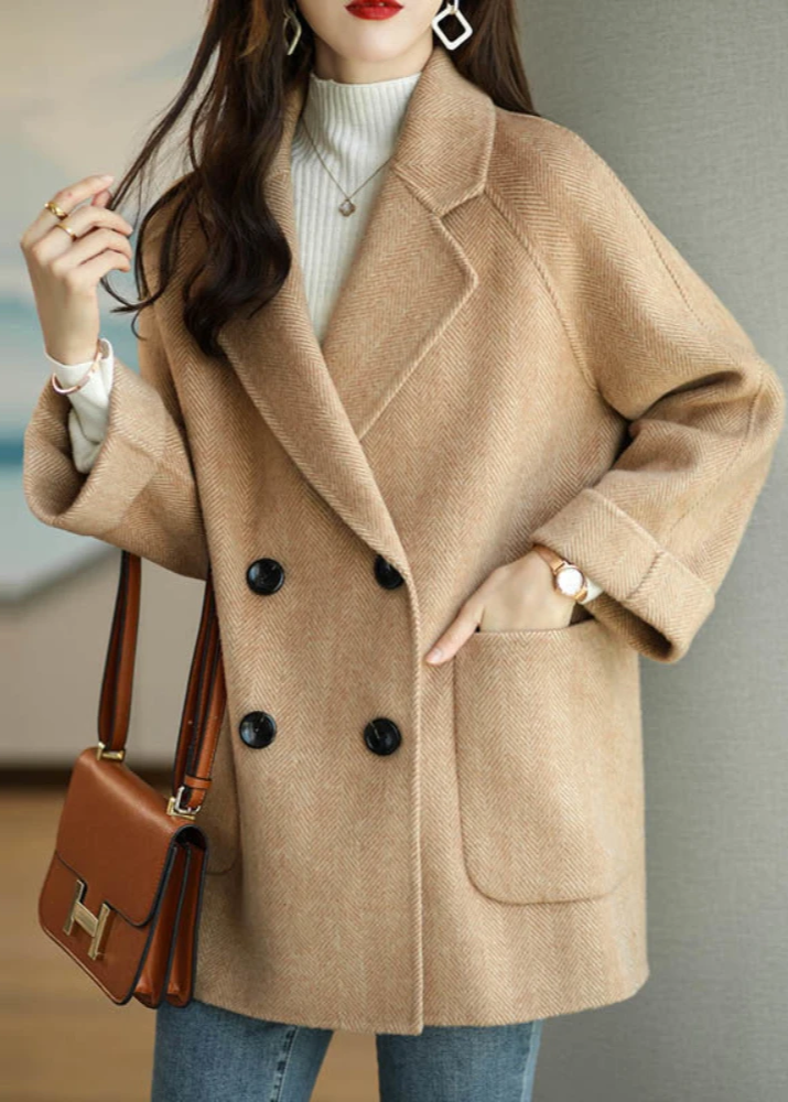EB | Damen Wollmischung Trenchcoat mit doppelter Knopfleiste und Reverskragen