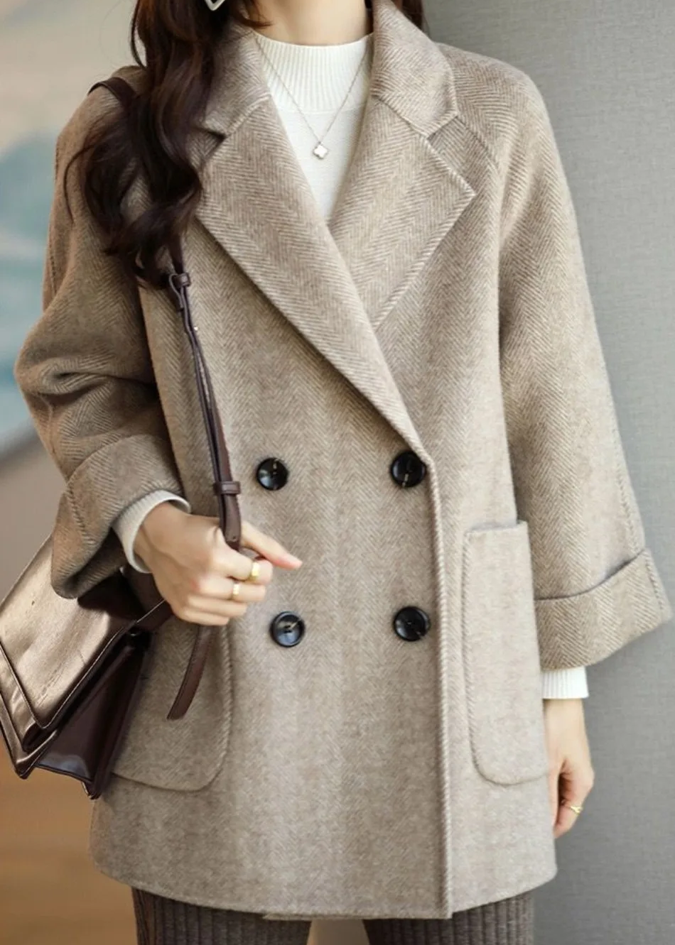 EB | Damen Wollmischung Trenchcoat mit doppelter Knopfleiste und Reverskragen