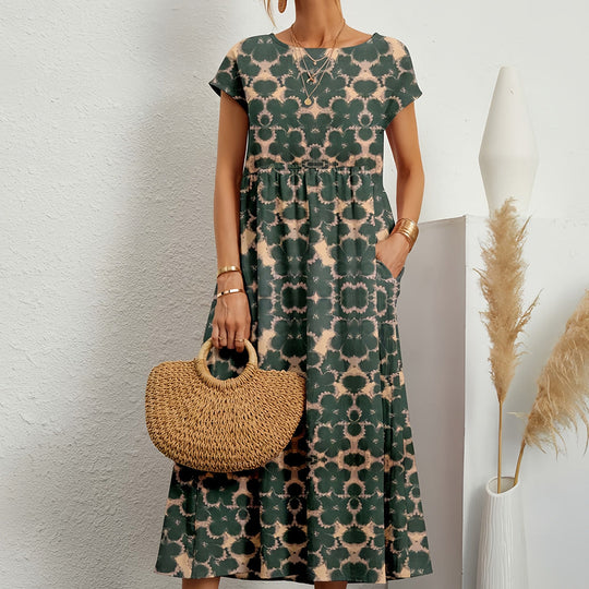 EB | Kurzärmliges, Locker Sitzendes Midikleid mit Rundhalsausschnitt