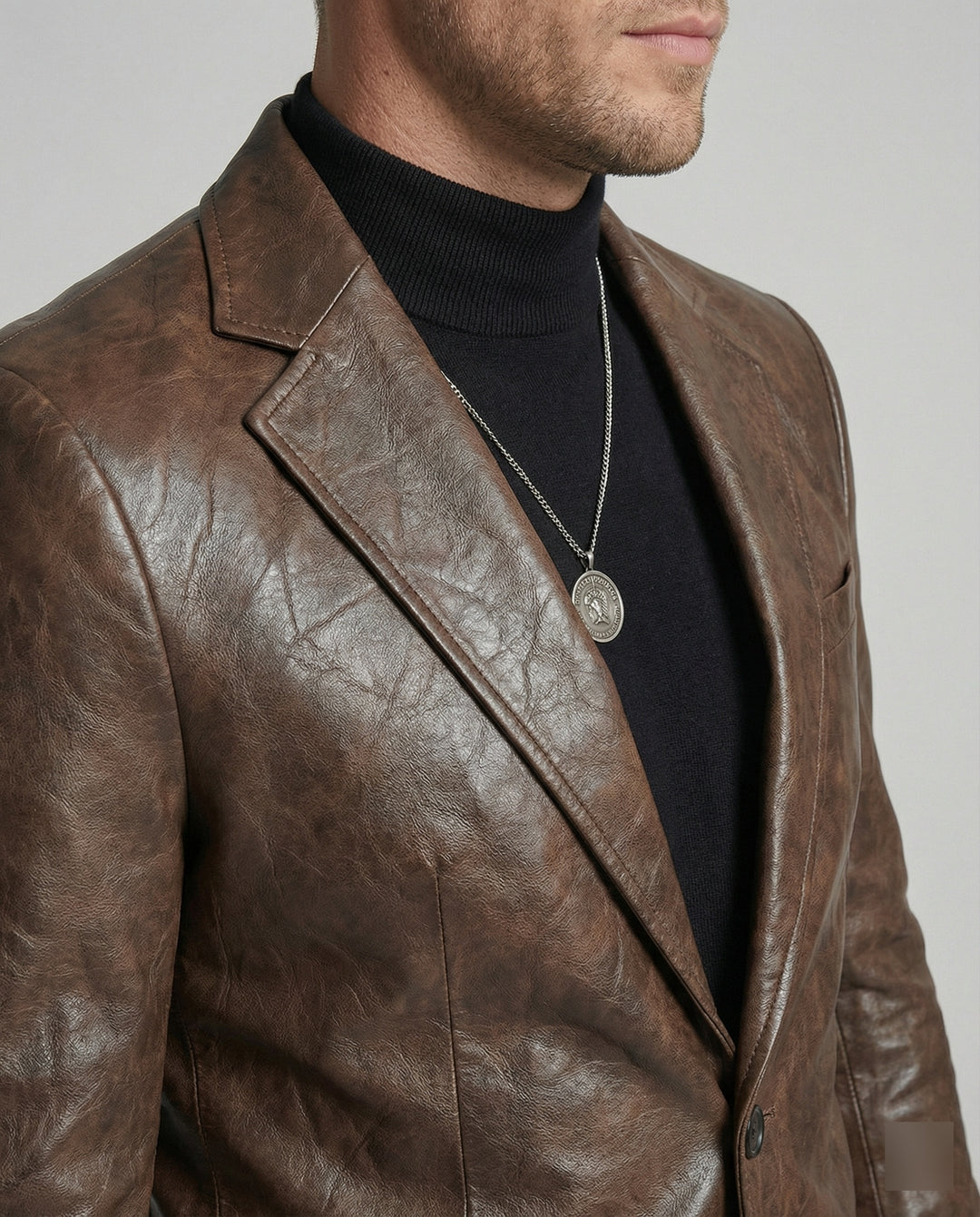 Herren Jacke Sakko Style Braun Retro Blazer mit Schulterpolstern