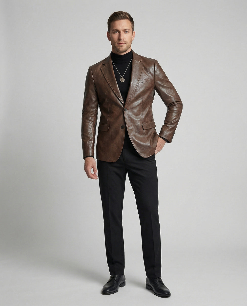 Herren Jacke Sakko Style Braun Retro Blazer mit Schulterpolstern