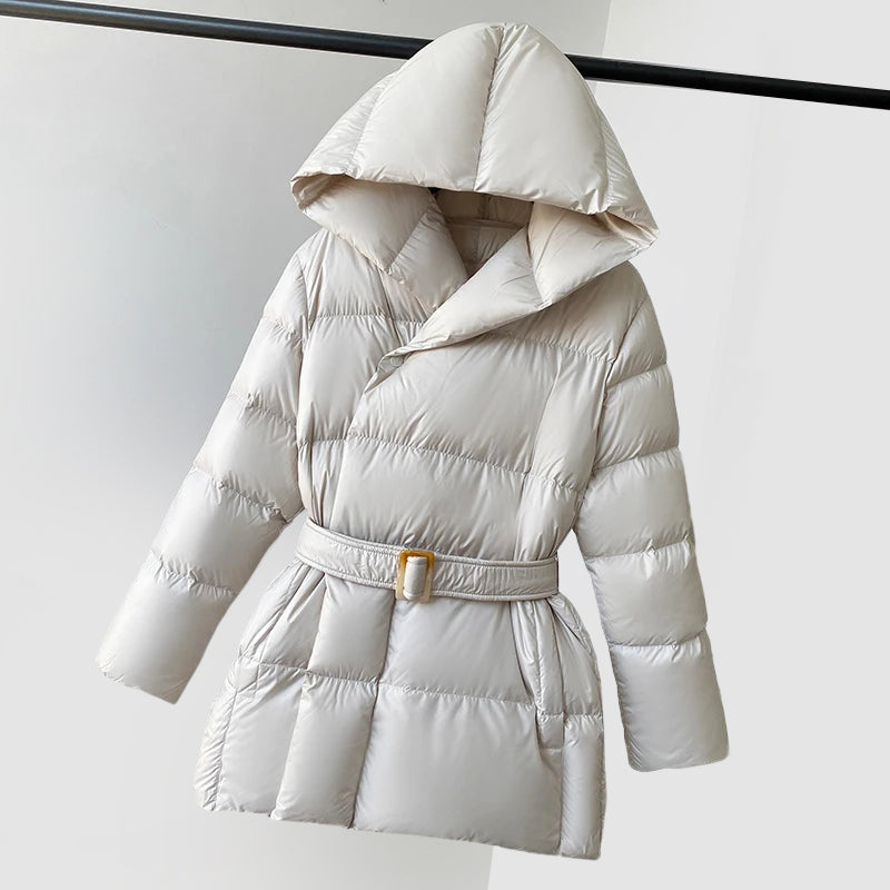 EB | Damen Gepolsterte Pufferjacke mit Kapuze und Taillengürtel