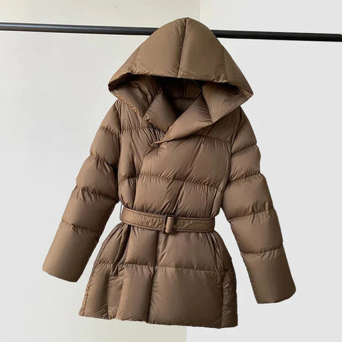 EB | Damen Gepolsterte Pufferjacke mit Kapuze und Taillengürtel