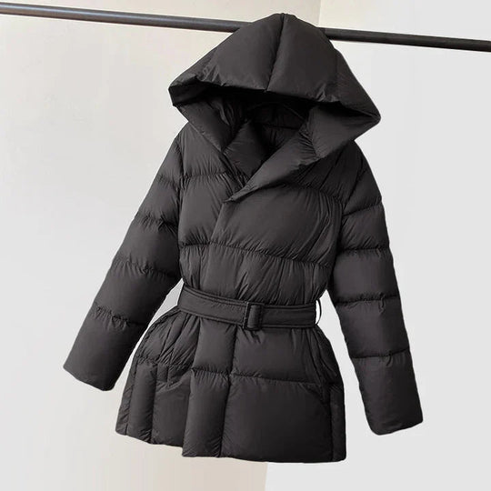 EB | Damen Gepolsterte Pufferjacke mit Kapuze und Taillengürtel