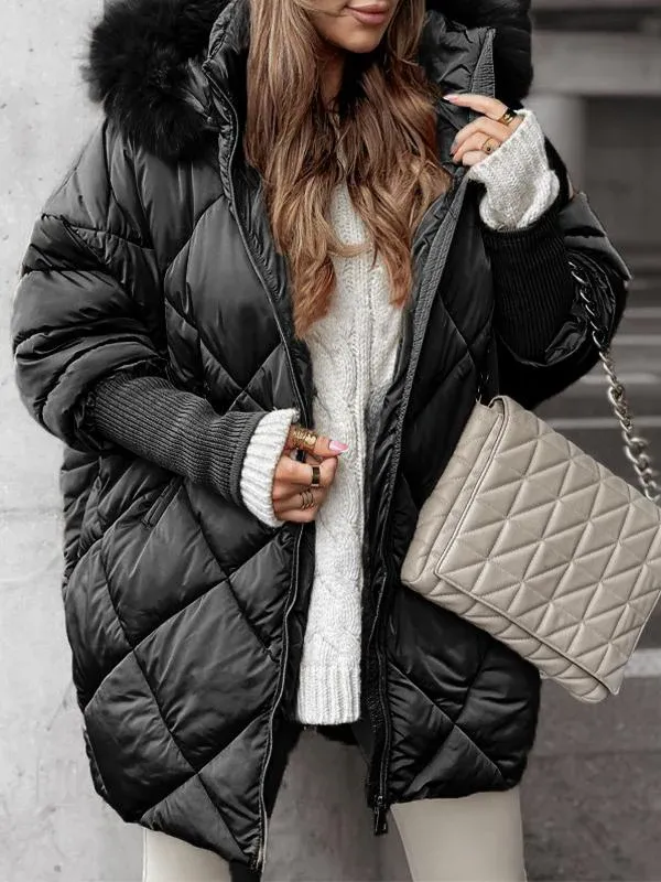 EB | Damen Winterjacke mit Langen Ärmeln und Pelzkragen