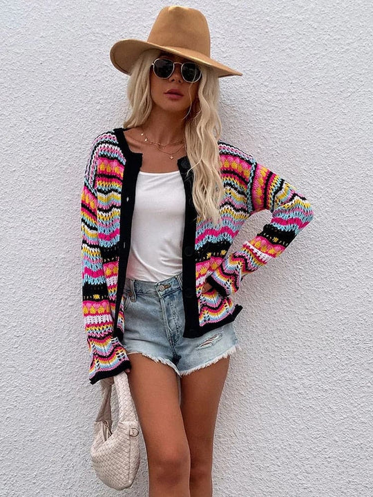 EB | Cardigan Gestrickt mit Knopfverschluss Leicht und Atmungsaktiv Lockere Passform