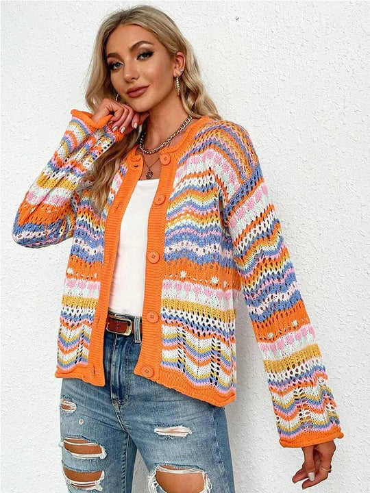 EB | Cardigan Gestrickt mit Knopfverschluss Leicht und Atmungsaktiv Lockere Passform