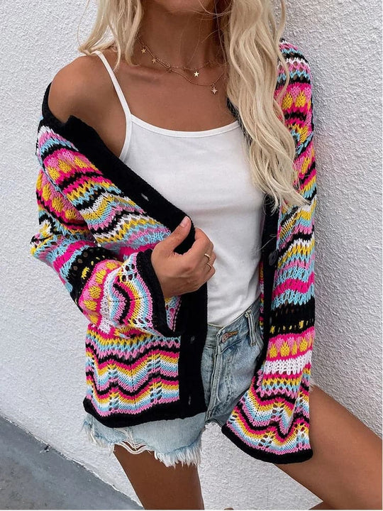 EB | Cardigan Gestrickt mit Knopfverschluss Leicht und Atmungsaktiv Lockere Passform