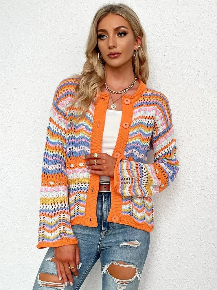 EB | Cardigan Gestrickt mit Knopfverschluss Leicht und Atmungsaktiv Lockere Passform