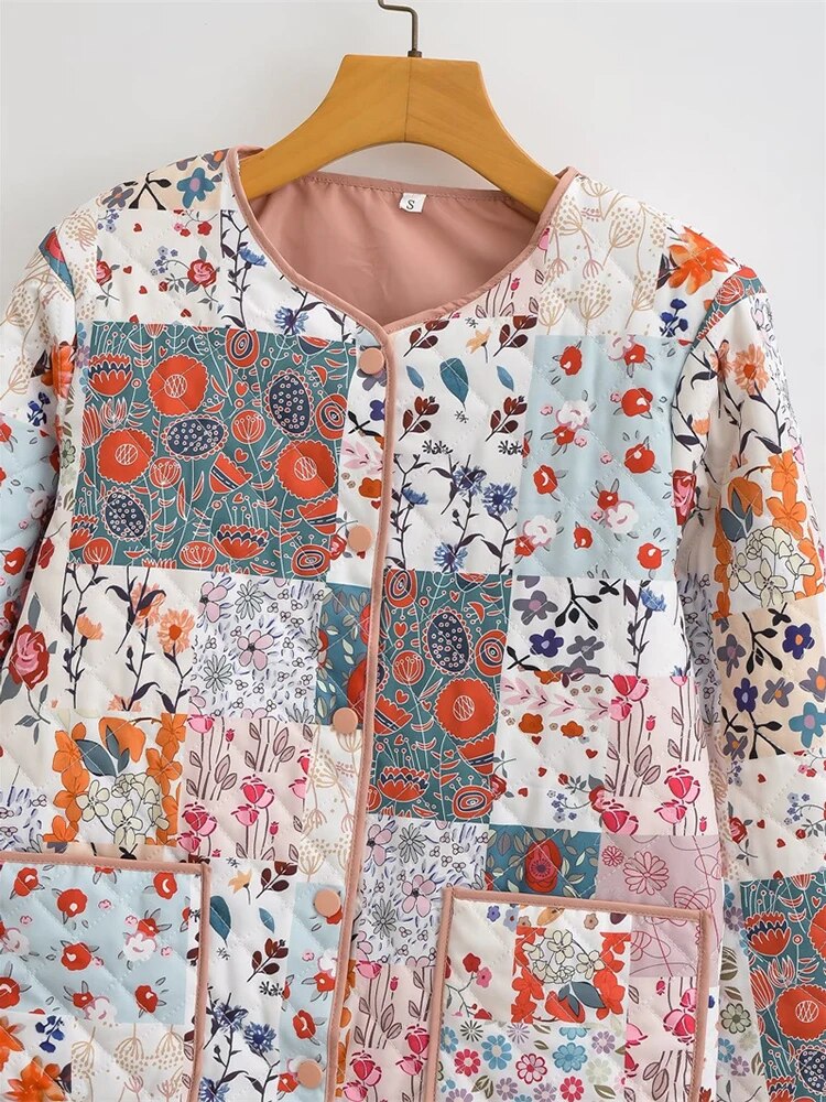 EB | Blumen Patchwork Jacke Polyester Bunt, Gemütlich