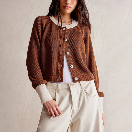 EB | Damen Cropped Cardigan mit Knöpfen und langen Ärmeln