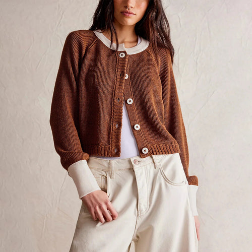 EB | Damen Cropped Cardigan mit Knöpfen und langen Ärmeln