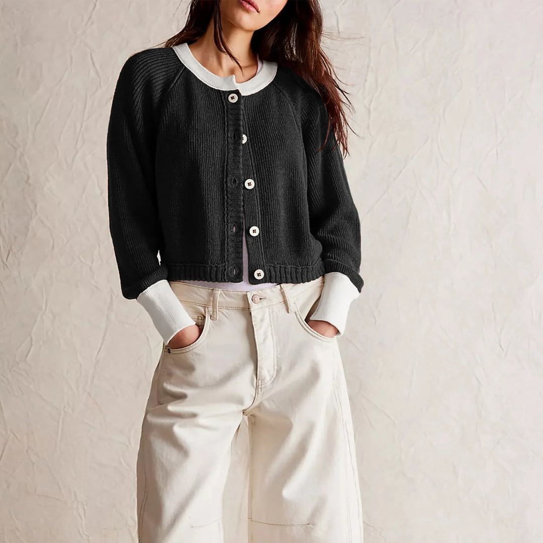 EB | Damen Cropped Cardigan mit Knöpfen und langen Ärmeln