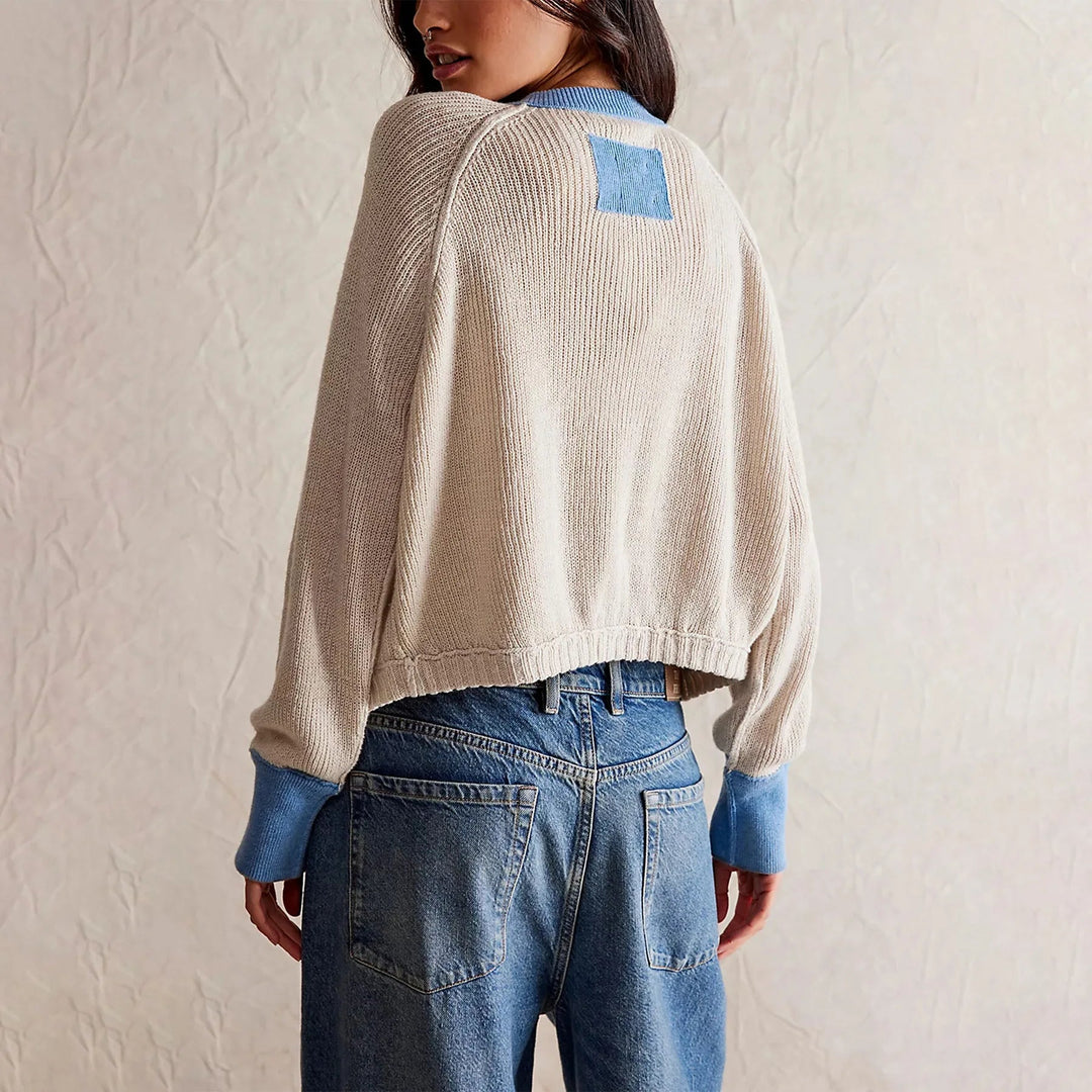 EB | Damen Cropped Cardigan mit Knöpfen und langen Ärmeln