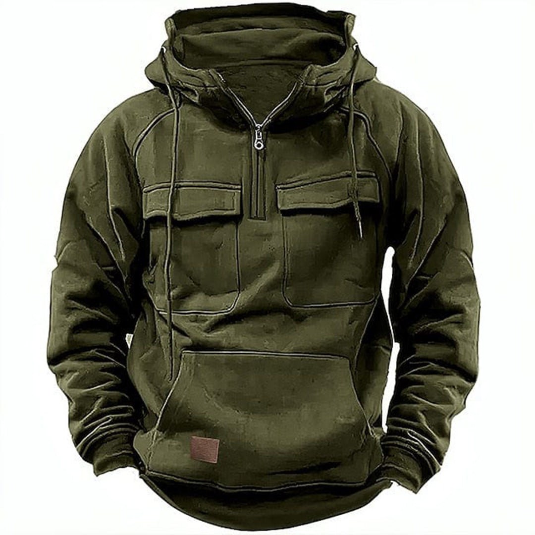 EB | Kapuzenpullover Bequeme Passform Halb Reißverschluss Baumwollmischung Brusttaschen
