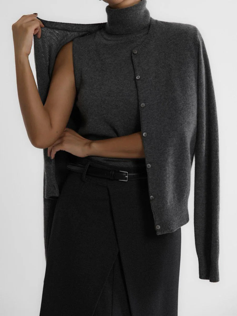EB | Damen Strick-Cardigan und Rollkragenpullover Set
