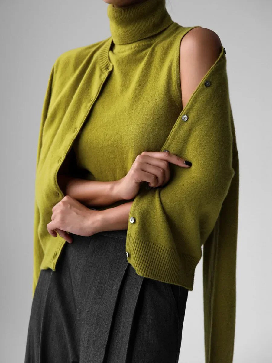 EB | Damen Strick-Cardigan und Rollkragenpullover Set