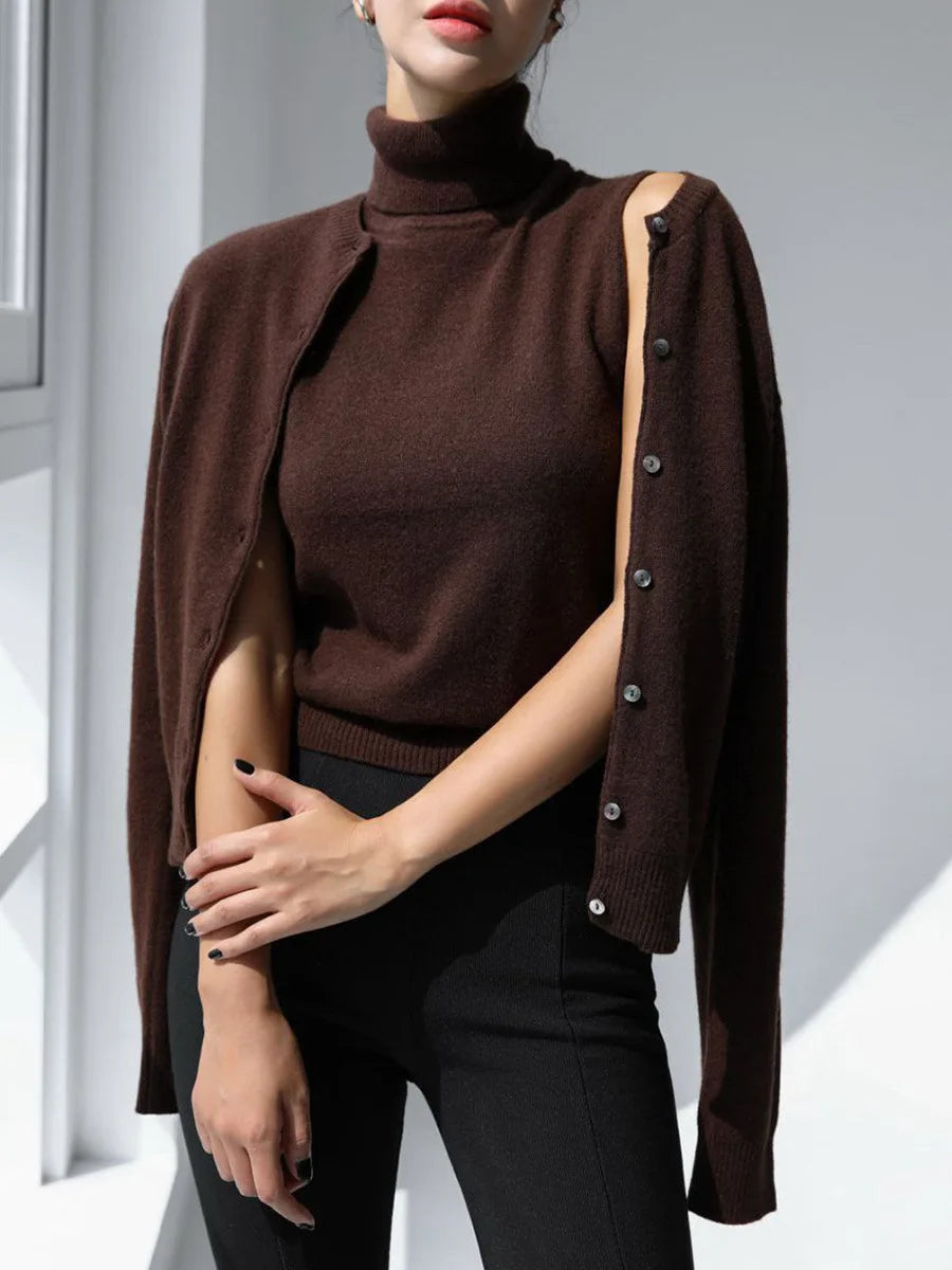 EB | Damen Strick-Cardigan und Rollkragenpullover Set