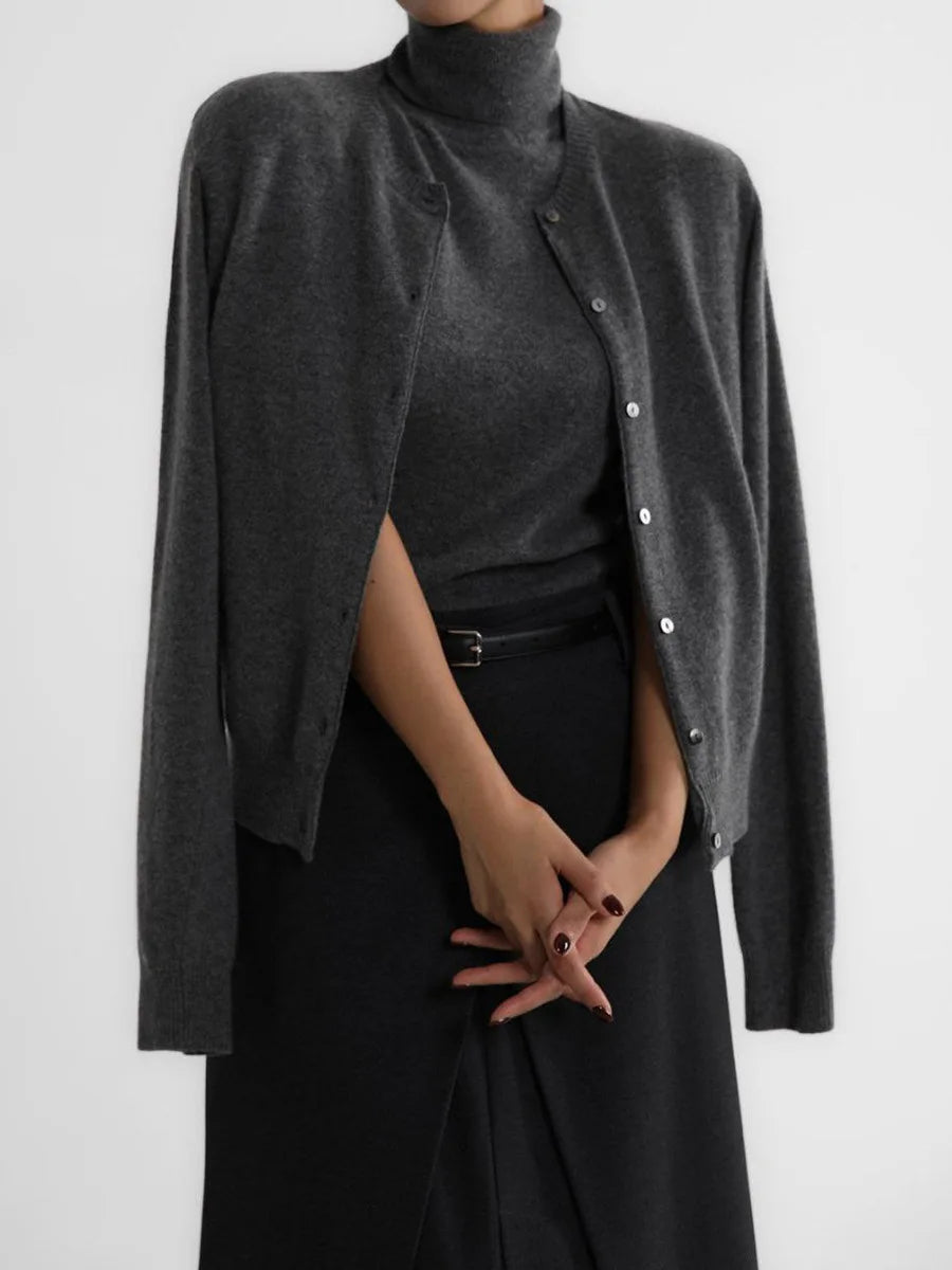 EB | Damen Strick-Cardigan und Rollkragenpullover Set