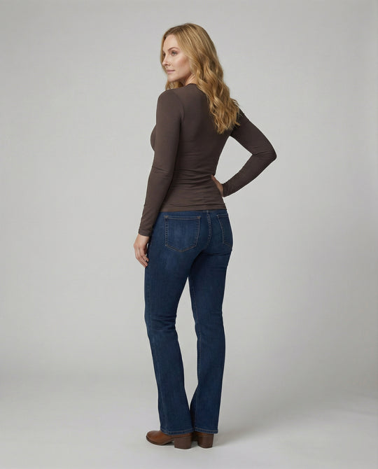 Damen Langarmshirt Slim Fit Modal Rundhals Basic Top
