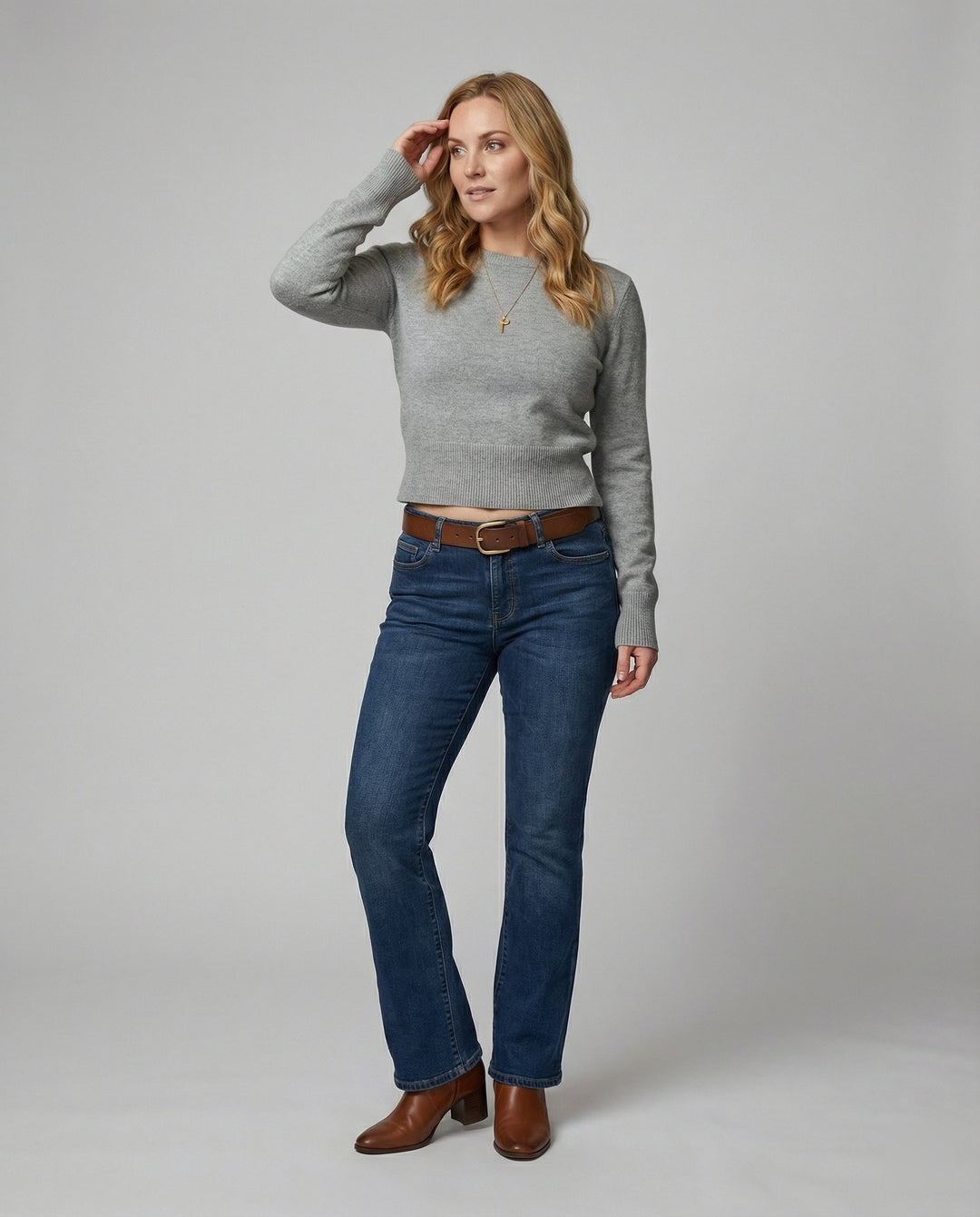 Damen Strickpullover Wolle Rundhals Slim-Fit Herbst Winter Oberteil