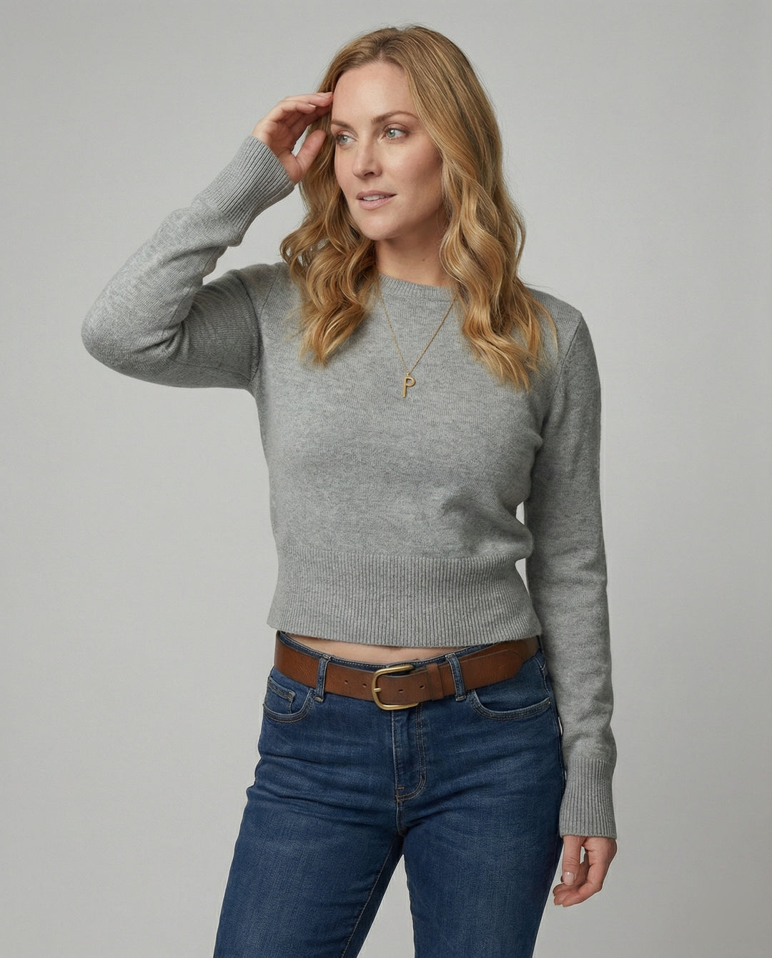 Damen Strickpullover Wolle Rundhals Slim-Fit Herbst Winter Oberteil