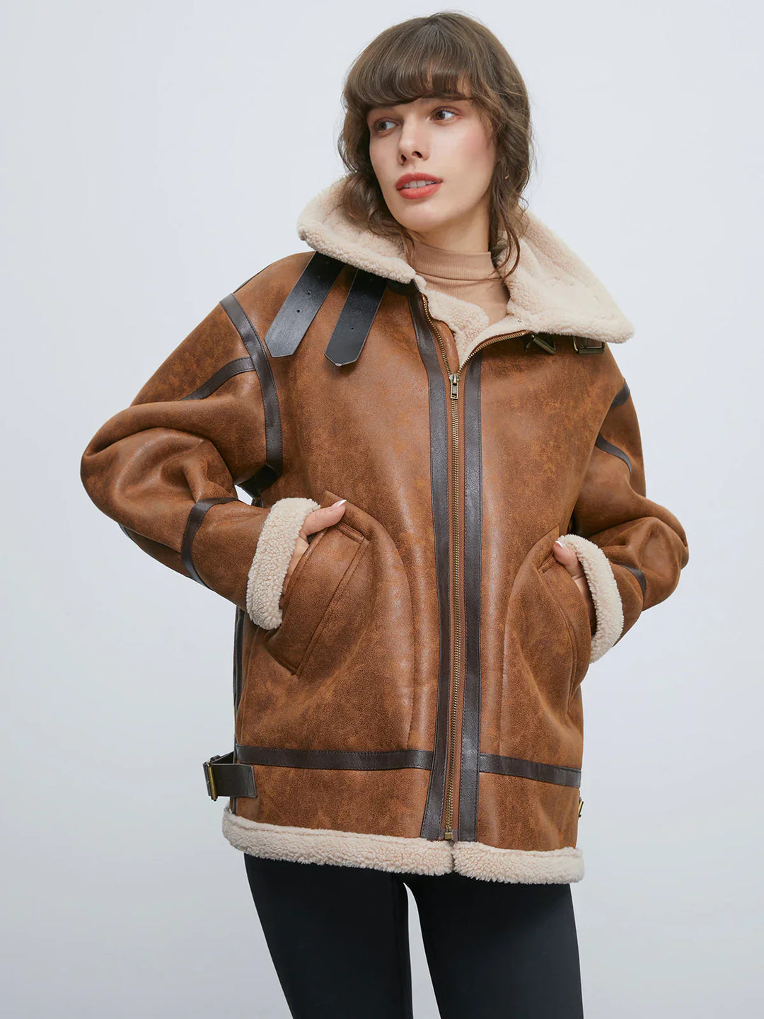 EB | Gefütterte Wildleder Shearling Flugjacke