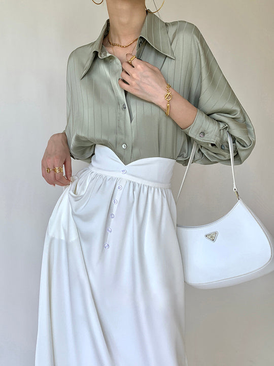 EB | Satin Hemd mit Ballonärmeln Elegant und Stilvoll Moderner Schnitt