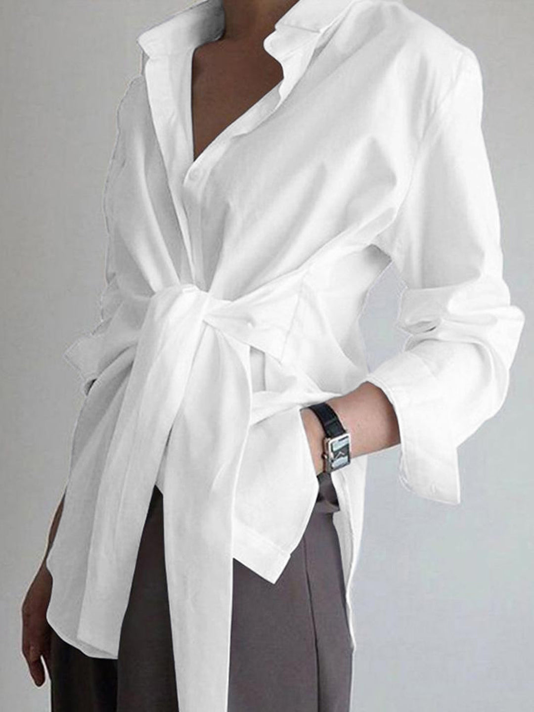 EB | Hemd mit Bindeband in Der Taille Baumwollmischung Elegant und Zeitlos