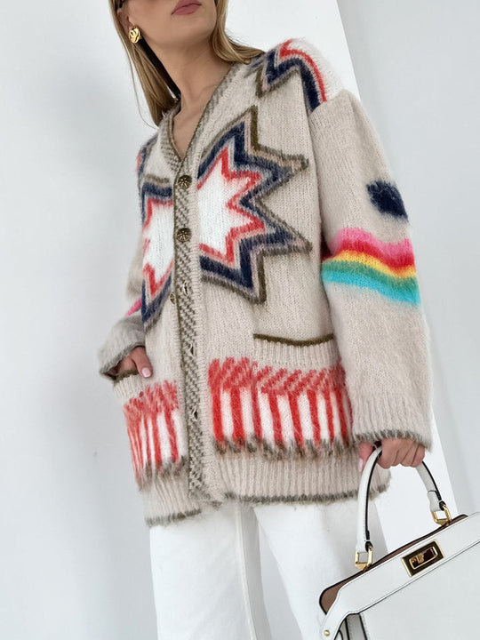 EB | Cardigan mit Grafischem Muster Mohairmischung Einzigartig und Stilvoll