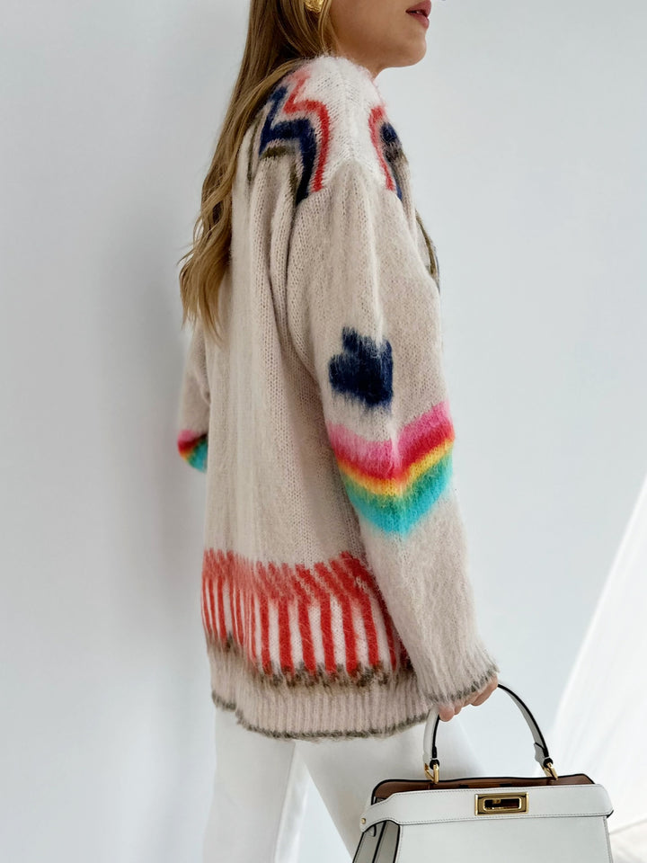EB | Cardigan mit Grafischem Muster Mohairmischung Einzigartig und Stilvoll
