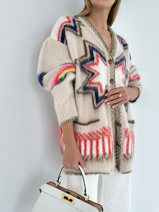 EB | Cardigan mit Grafischem Muster Mohairmischung Einzigartig und Stilvoll