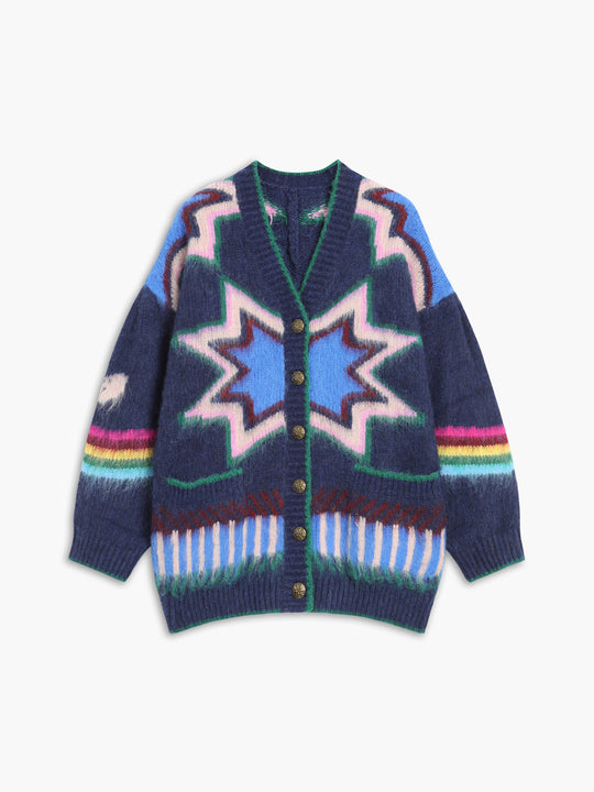 EB | Cardigan mit Grafischem Muster Mohairmischung Einzigartig und Stilvoll