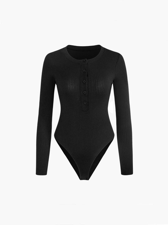 EB | Eleganter Langärmeliger Bodysuit aus Rippstrick mit Knopfverschluss