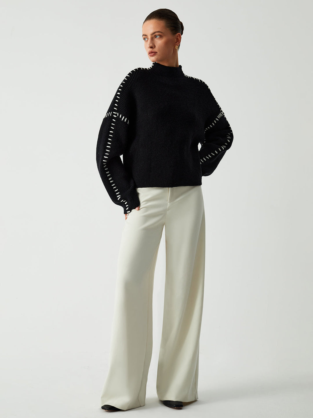 EB | Strickpullover mit Kontrastdetails Wollmischung Elegant, Modern