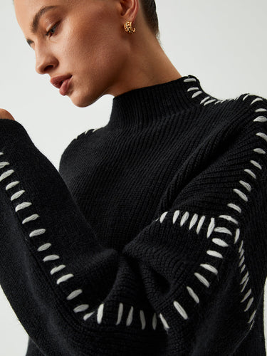 EB | Strickpullover mit Kontrastdetails Wollmischung Elegant, Modern