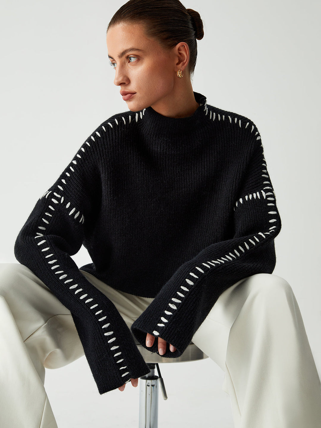 EB | Strickpullover mit Kontrastdetails Wollmischung Elegant, Modern