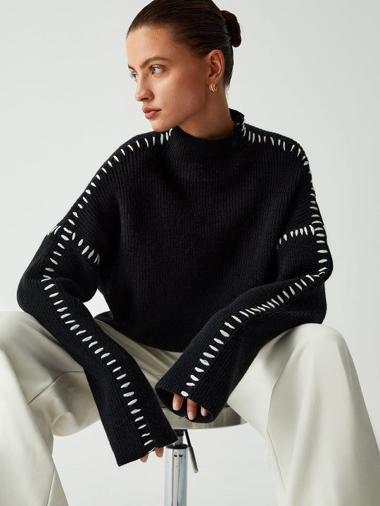 EB | Strickpullover mit Kontrastdetails Wollmischung Elegant, Modern