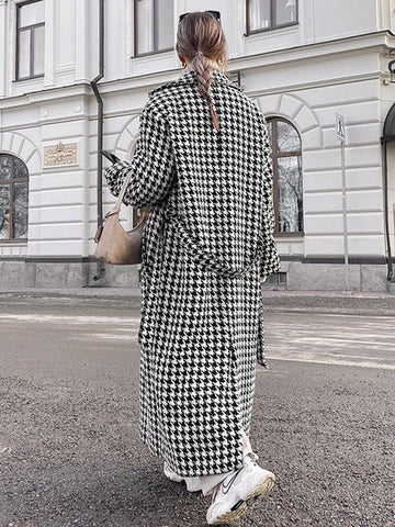 EB | Hahnentritt Langmantel Elegante Übergröße Winteroberbekleidung