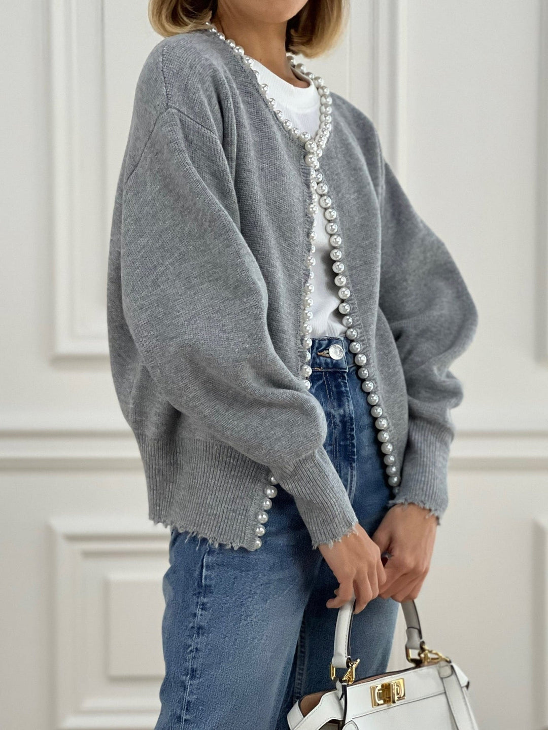 EB | Cardigan mit Perlendetails Baumwollmischung Elegant und Feminin