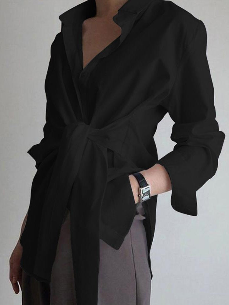 EB | Hemd mit Bindeband in Der Taille Baumwollmischung Elegant und Zeitlos