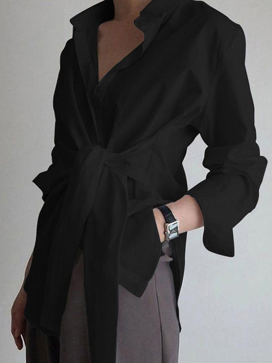 EB | Hemd mit Bindeband in Der Taille Baumwollmischung Elegant und Zeitlos