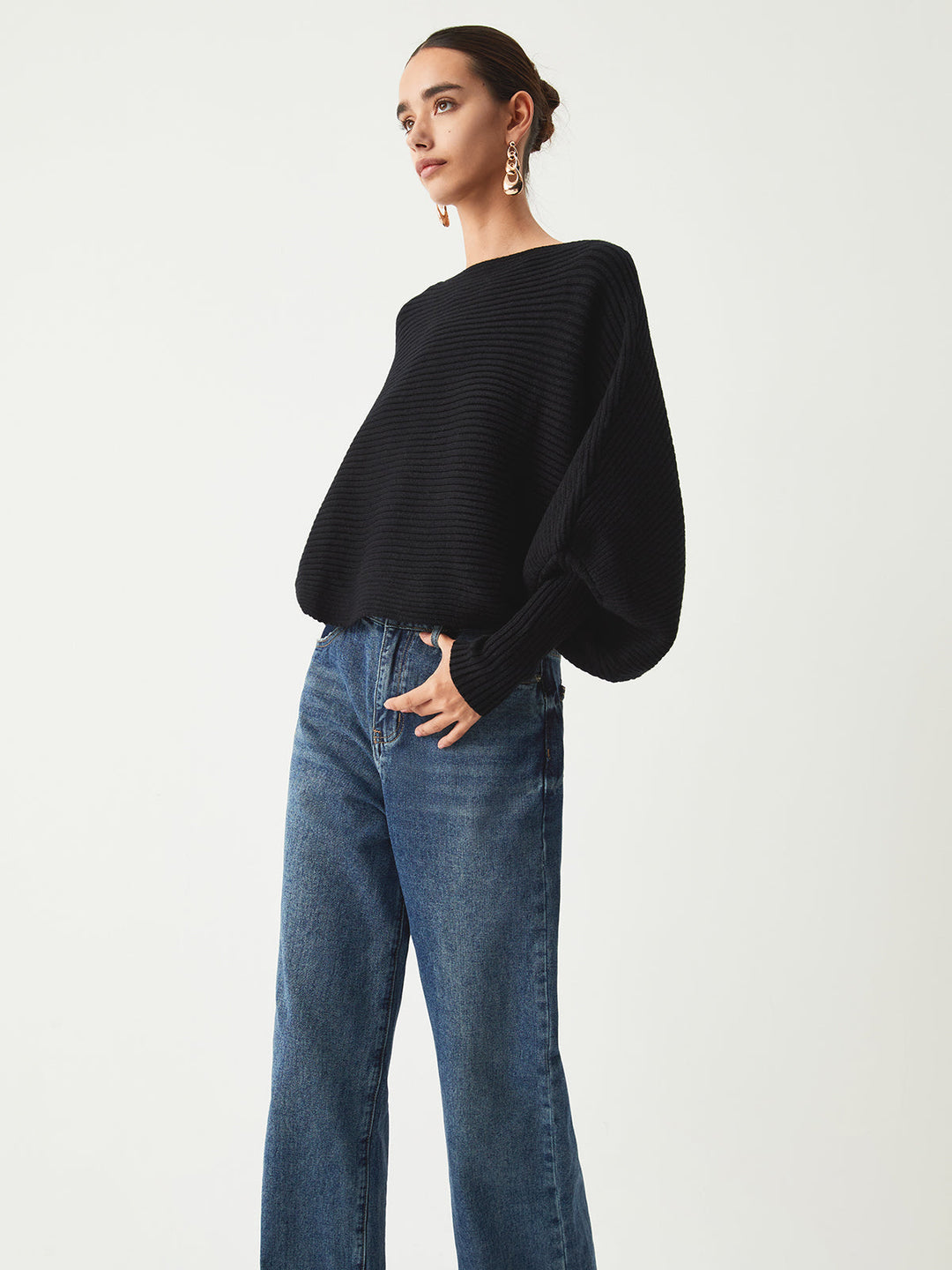 EB | Rippstrick Batwing Pullover Weich und Stilvoll Entspannte Eleganz