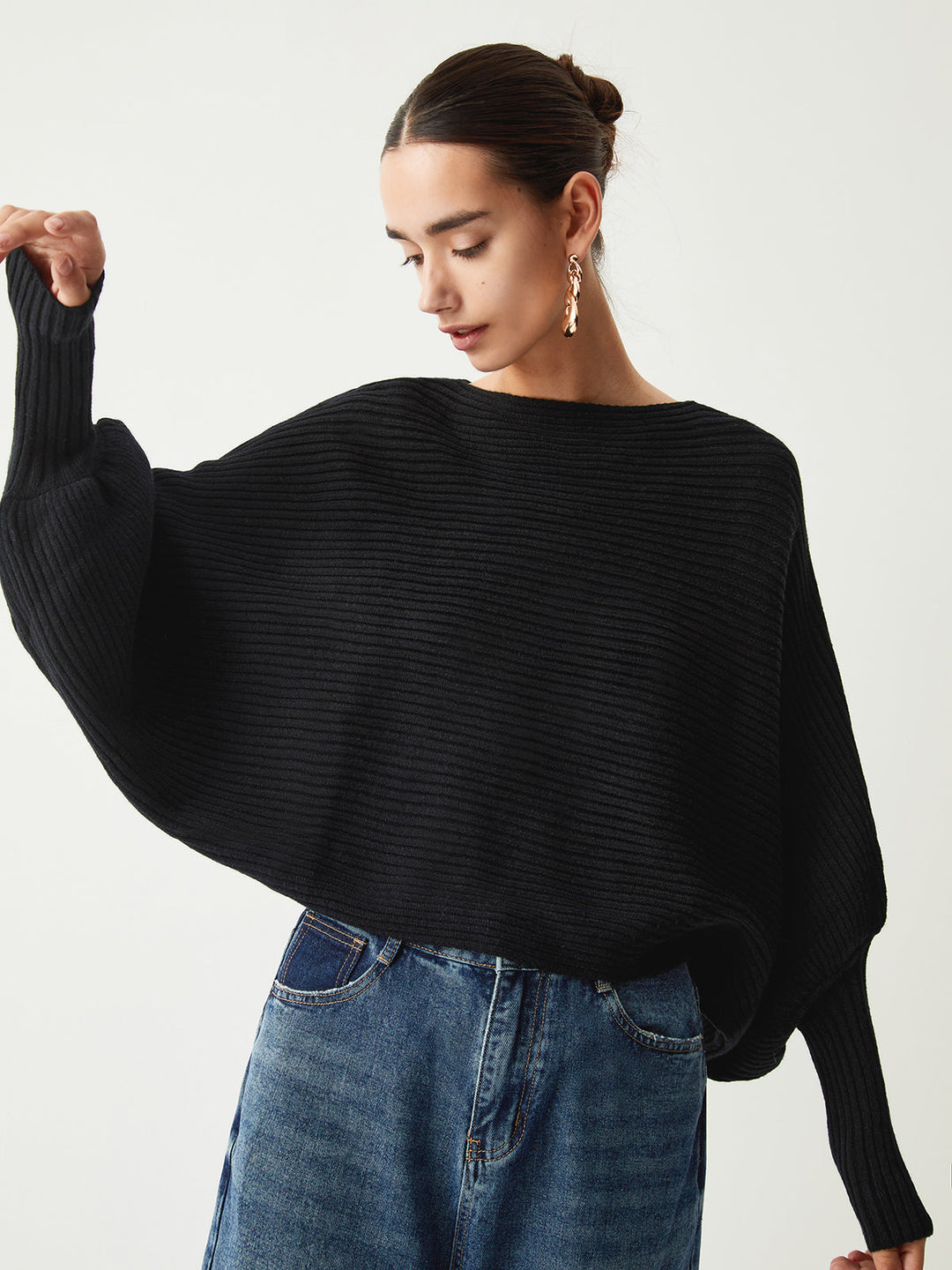 EB | Rippstrick Batwing Pullover Weich und Stilvoll Entspannte Eleganz
