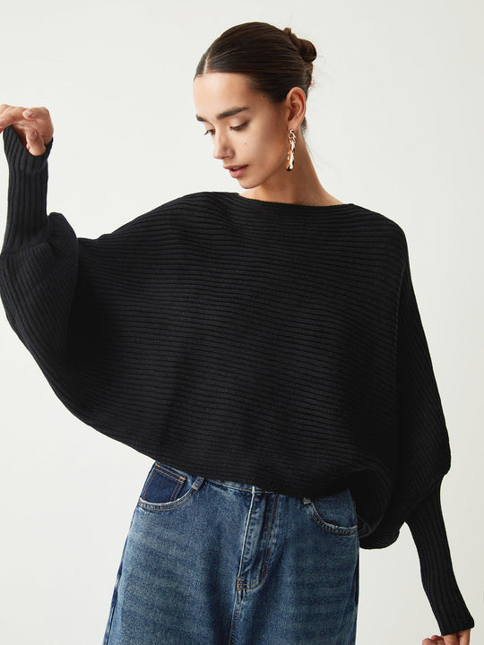 EB | Rippstrick Batwing Pullover Weich und Stilvoll Entspannte Eleganz