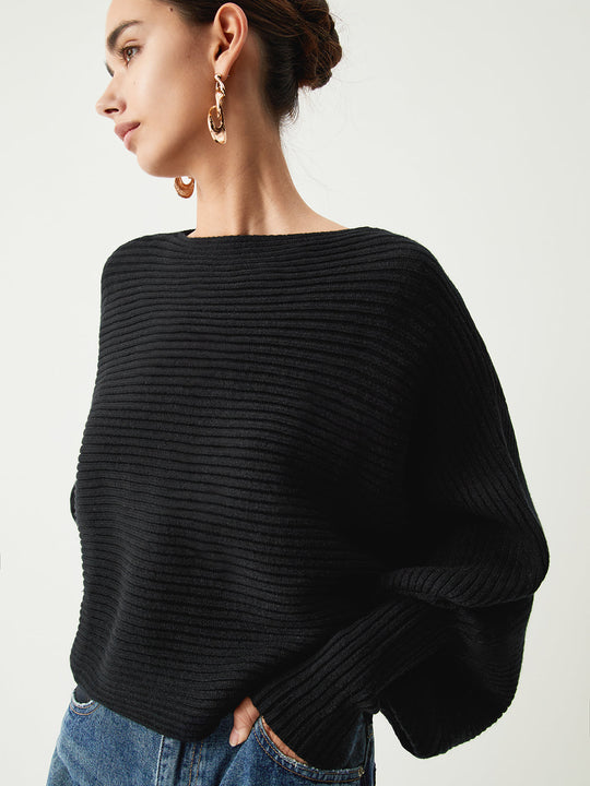 EB | Rippstrick Batwing Pullover Weich und Stilvoll Entspannte Eleganz