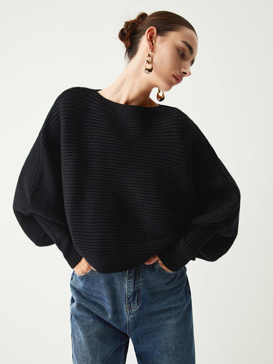EB | Rippstrick Batwing Pullover Weich und Stilvoll Entspannte Eleganz
